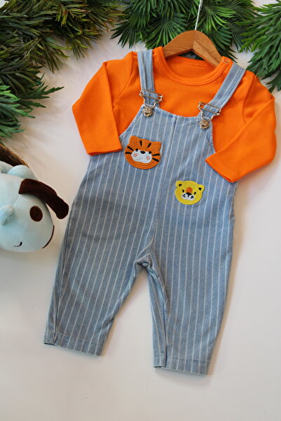 Baby Buu AYICIK NAKIŞLI UNİSEX BEBEK SALOPET TAKIM ÇİZGİLİ ASKILI TULUM