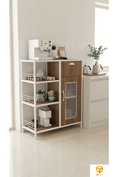 AYZ Keyif Kahve Köşesi Çekmeceli Dolaplı Mutfak Dolabı Kahve Dolabı Beyaz-Caf...