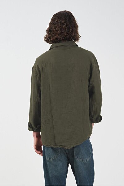 GIESTO Textured Khaki Muslin Shirt