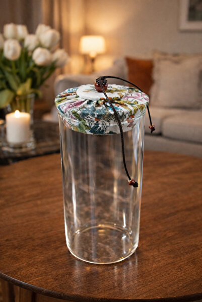 MAKRİ HOME 800 ml Borosilicate Glass Airtight White Fabric Covered Jar with B...