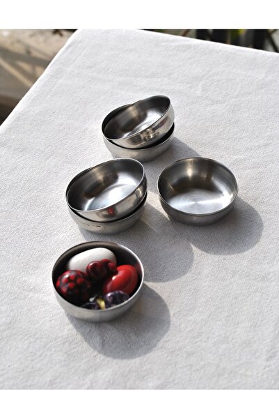 Qualitev 6'lı Paslanmaz Çelik Mini Kahve Yanı Lokumluk Mini Sosluk Şekerlik/L...