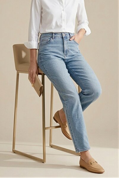 İmajButik Plave Visok struk Mom farmerke s pantalone