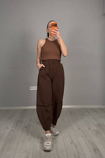 lady special Παντελόνι Gabardine με κοψίματα στα γόνατα, Καφέ Πικρό