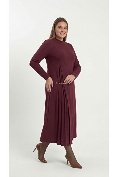 Bedrinxxl Büyük Beden Pilise Detaylı Maxi Elbise Lacivert