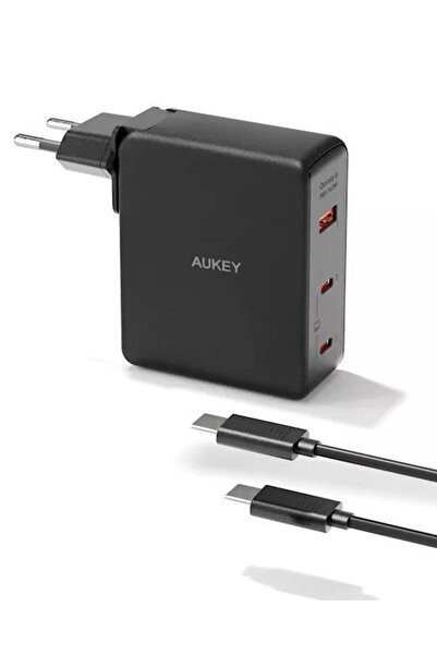 AUKEY PA-B7O BK mains charger, 140 W, 2 x USB-C, 1 x USB-A (Black)