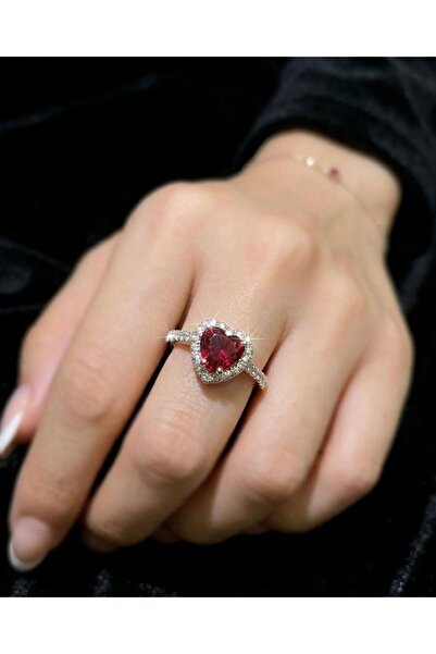 bijoux uniques خاتم فولاذي قابل للتعديل مع قلب أحمر للهدايا