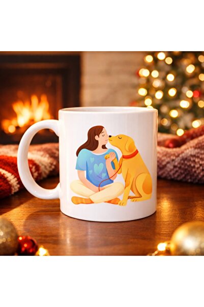 CT STONES Love-Themed Porcelain Mug with Woman and Dog Figures Model 78 – Spe...
