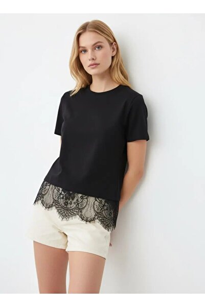 Park Karon Bluză de damă guler rotund dantelă Detaliu viscoză bumbac moale 13008