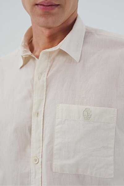 GIESTO Drapey Regular Fit Beige Vual Shirt