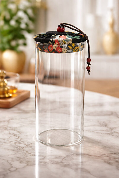 MAKRİ HOME 800 ml Borosilicate Glass Airtight Black Fabric Covered Jar with B...