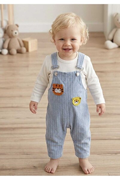 Baby Buu Laura Baby Kaplan Nakışlı Çizgili Erkek Bebek Çocuk Kot Tulum