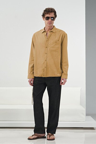 GIESTO Drapey Regular Fit Taba Vual Shirt