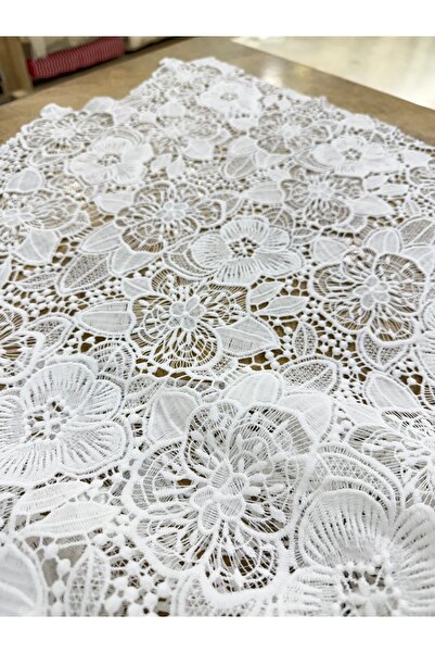 METERİAL White Floral Print Lace Fabric Width 135 cm – Evening Dress, Wedding...