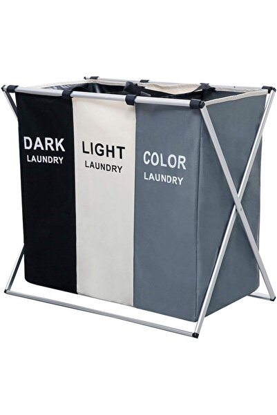ZanaCasei Foldable Laundry Basket with 3 Compartments, 180L Capacity, Oxford ...