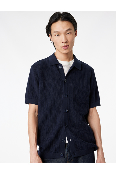 Koton Regular Fit Textured Cotton Lu Polo Neck Short Sleeve Buttoned Knitwear...