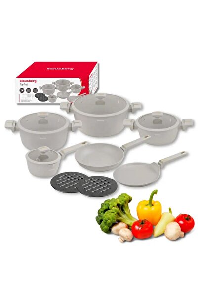 Klausberg Set de oale din aluminiu turnat cu strat antiaderent, 12 piese, bej,