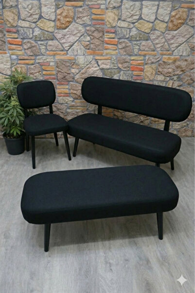 kılıfteks Lakos Bench + 1 Puf + 2 Elma Sandalye Kılıfı Seti – %100 Bambu Pamu...