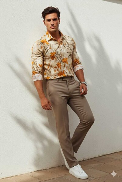 Louis Fabel Tropical Floral Print Long Sleeve Men's Shirt