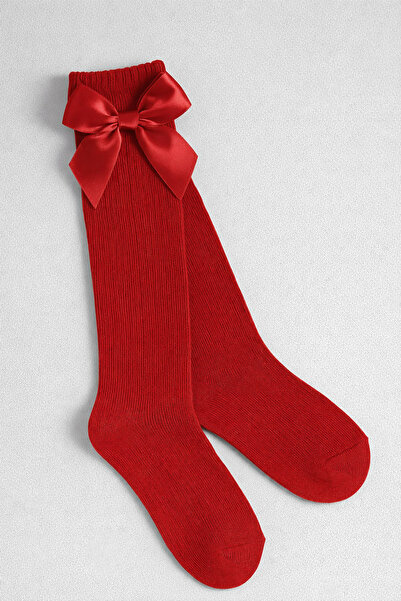 Nacar Kız Çocuk Fiyonklu Kurdeleli Diz Altı Gösteri Çorabı
