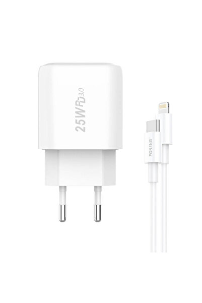 FONENG Încărcător rapid de perete EU40 USB-C 25W + cablu USB-C la Lightning, alb