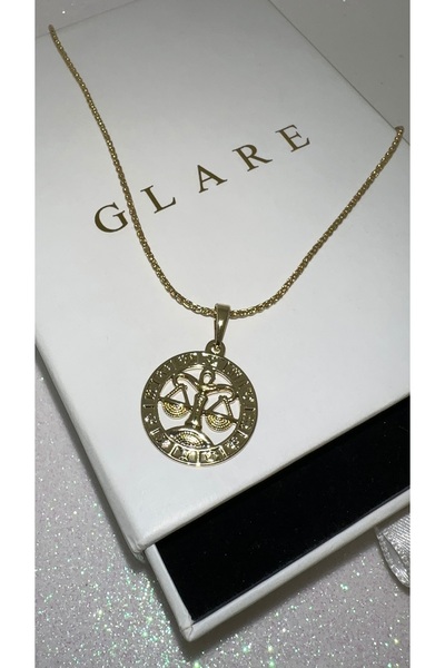 GLARE JEWELRY CO Terazi Burcu Simgeli Charm Gold Paslanmaz Çelik Kolye