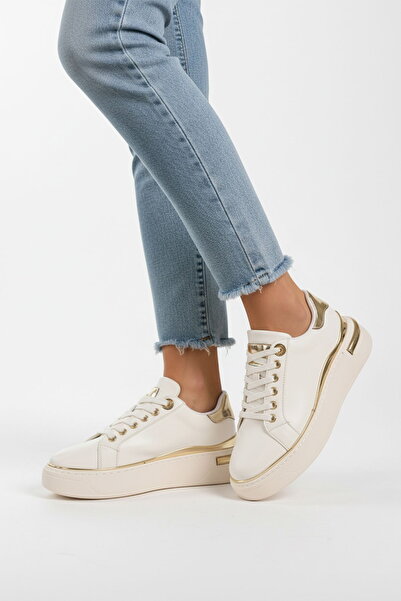 Aspor White Lace-Up Women's Sneakers