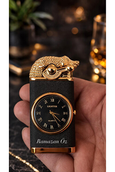 firelux lighter Kişiye Özel Timsah Figürlü Çift Alevli Gazlı Saatli Ejderha A...