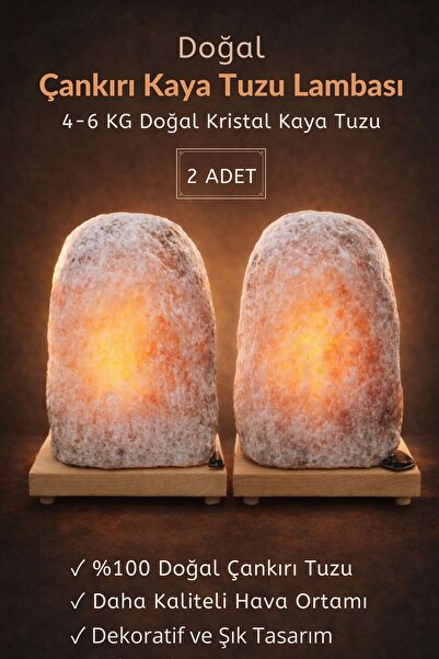 Bayguru 2 Adet 4-6 Kg Doğal Çankırı Kaya Tuzu Lambası 1.5 m Açma Kapama Düğme...