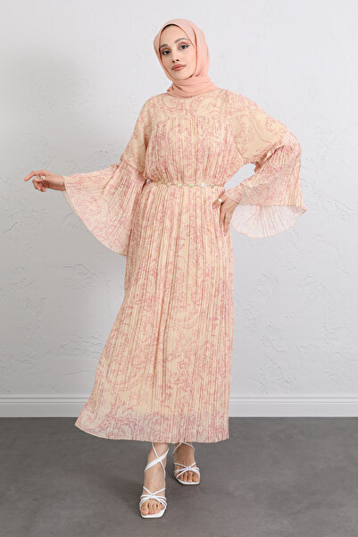 Salih Çelebi Chiffon Pleated Dress 255022 - Yellow