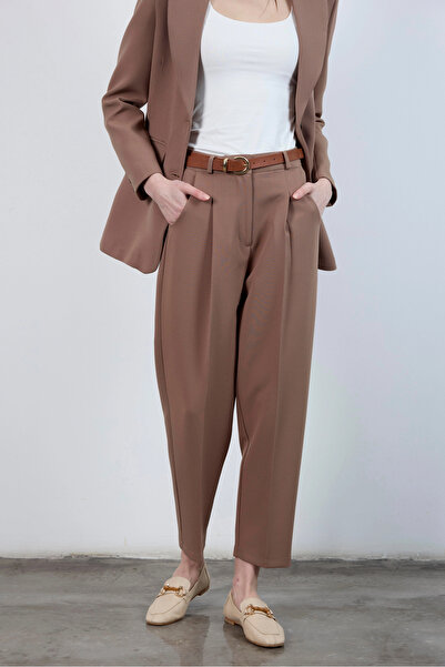 Myra High Waist Belt Pack Carrot Pants Light Brown
