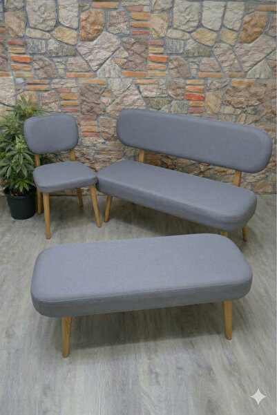 kılıfteks Lakos Bench + 1 Puf + 2 Elma Sandalye Kılıfı Seti – %100 Bambu Pamu...