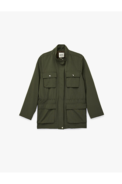 Koton Long Sleeve Pocketed Zippered Mock Neck Gabardine Transitional Jacket