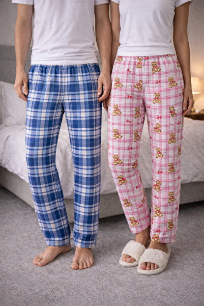 MODABOX 100% Cotton Double Set of 2-Piece Women's and Men's Pajama Bottoms