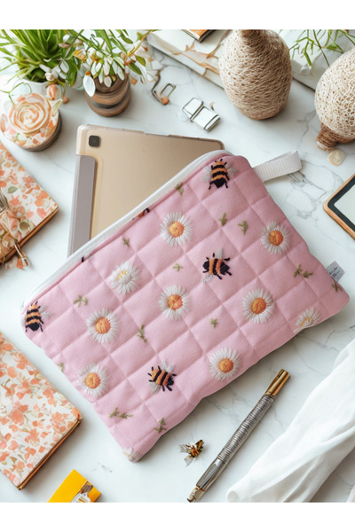 ADUŞKA Home Kapitone Tablet Çantası (29cmx22cm Papatya, arı desenli 3 boyutlu...