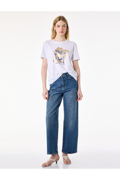 Koton Κοντομάνικο μπλουζάκι με λαιμόκοψη ποδηλάτου Varak με τύπωμα Floral