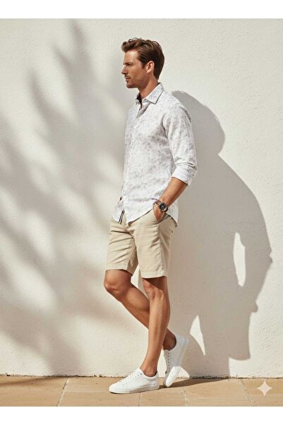 Louis Fabel Ethnic Leaf Pattern on Ecru Background Patterned Long Sleeve Men'...