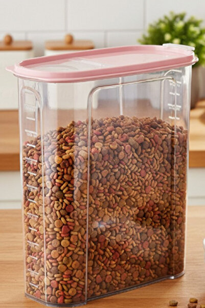 TechnoStation Şeffaf Erzak Saklama Kabı 4 Lt - Pembe Kapaklı Kedi Köpek Mamas...