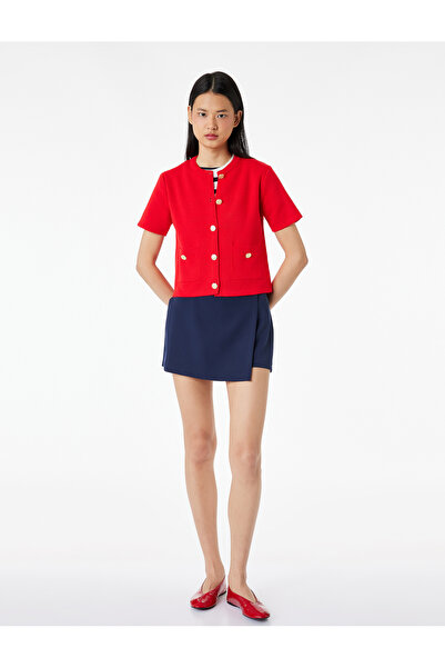 Koton Buttoned Pocket Short Sleeve Crew Neck Knitwear Cardigan