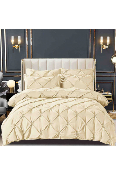 JOJO Bed Linen for 2 Persons, Fine Cotton with Pleats, 6 Pieces - Cream