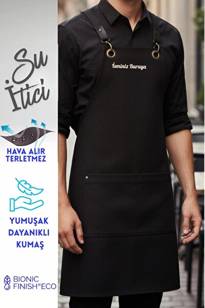 Monki Haus Kişiye Özel isim Nakışlı Önlük Çapraz Mutfak Kafe Chef Barista Gar...