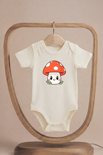 LilJoy بدلة أطفال عضوية 100% قطن قطع من Sevimli Red Mushroom مطبوع بأكمام قصي...