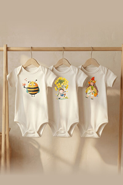 LilJoy Organic 100% Cotton Piece Set of 3 Bee Flower and Child Printed Short ...