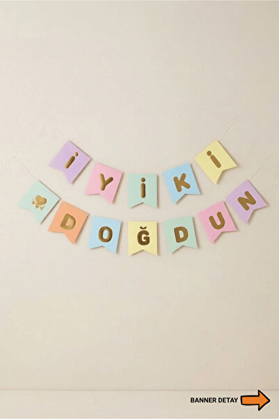 Bunloon Makaron Renk İyi Ki Doğdun Banner Doğum Günü Parti Süsleme
