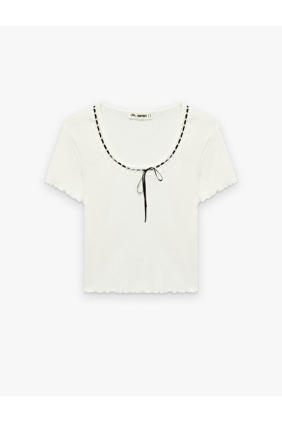 Koton Pachet de bumbac tricouri cu mânecă scurtă și decolteu în U slim fit cu...