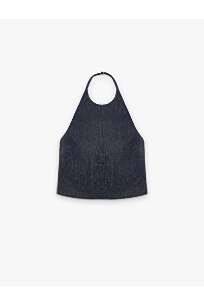 Koton Sleeveless Cotton Piece Denim Halter Neck Blouse