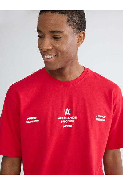 LC Waikiki Nevavm Men's T-Shirt with Oval Collar and Printed Design