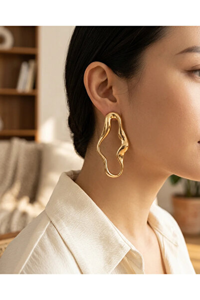 Dorvina Brass Women's Earrings Gold Color Water Wave Model Zr Brand Equivalen...