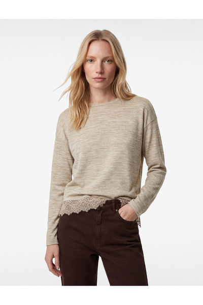 Koton guler rotund Tricou cu mânecă lungă asimetrică croială dantelă cu detalii