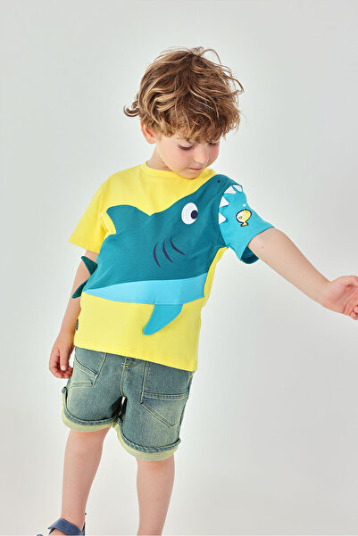 Boboli Shark Patterned T-Shirt 2-6 Years Yellow
