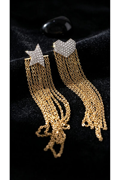 Dorvina أقراط نسائية نحاسية Vip لون ذهبي زركون مرصّع بالأحجار سلسلة قلب ونجمة...